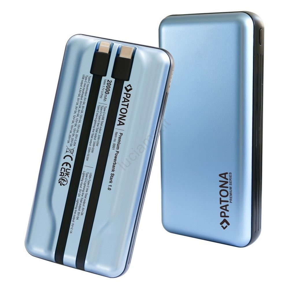 Patona Premium Powerbank Stark 1.0 PD65W 20000MAH con 2 cavi integrati USB-C - Cine Sud è da 47 anni sul mercato! 1042507