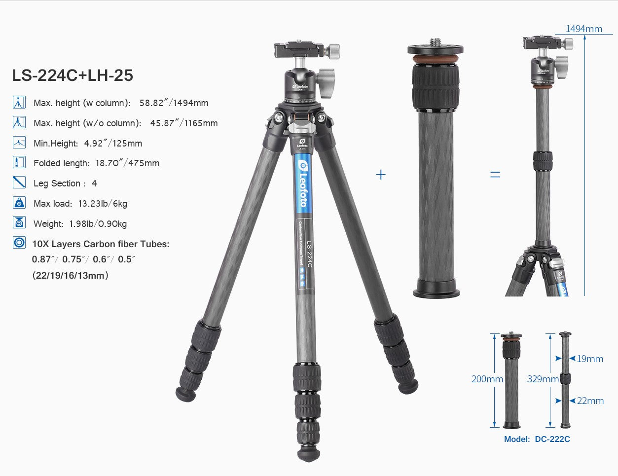 Leofoto Treppiede Ranger LS-224C + LH-25 HEAD - Cine Sud è da 47 anni sul mercato! LS224CEB36