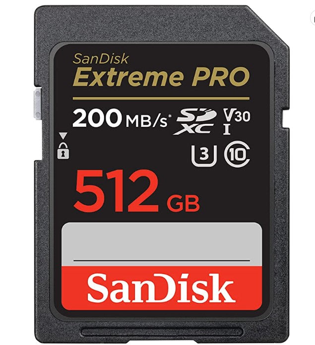 Sandisk Secure Digital Extreme Pro 512GB XC (V30, U3, UHS I, C10 - 200MB/s lettura, 140MB/s scrittura)3101154